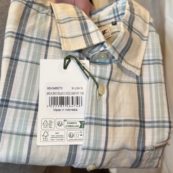 Barbour Short Sleeve Yellow Shirt Plaid Shirt Sz Small Cotton - Picture 8 of 8